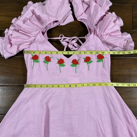 Fanm Mon Women's Size Small Pink Embroidered Ruffle Sleeve Demre Maxi Dress - Picture 5 of 11